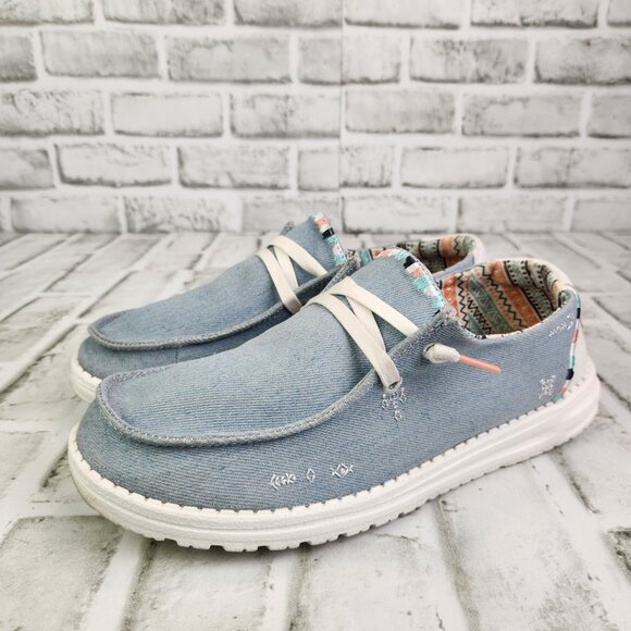 Hey Dude Wendy Boho Women's Size 8 Blue Denim Slip On Comfort Casual Flat Shoes - Picture 3 of 10